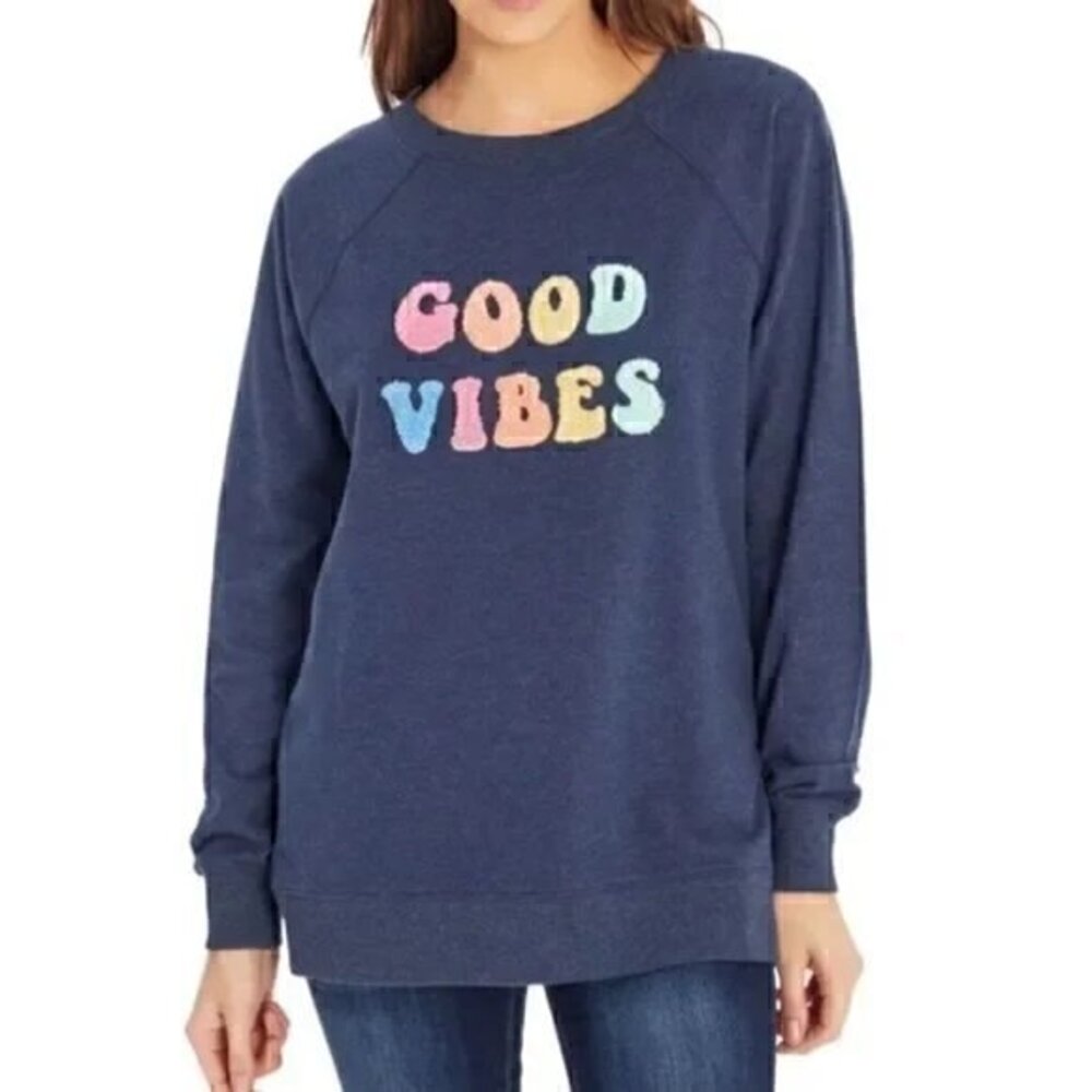 Wildfox Good Vibes Oversized Pullover Sweatshirt Navy Size S LIKE NEW
